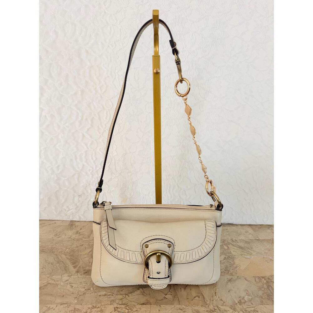 Coach Poppy cream Leather Whipstitch Shoulder Bag wristlet - Picture 2 of 15